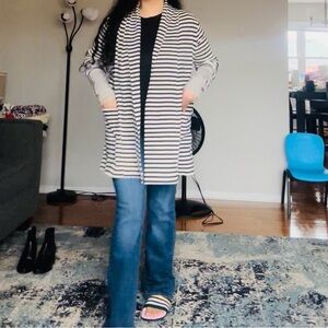 LOFT Blue and White Striped Jacket / cardigan